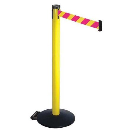 Retracta-Belt Barrier Post with Belt, Black, 10 ft Length, 40 in Post Height, No Legend, Powder Coated 305YA-MYD