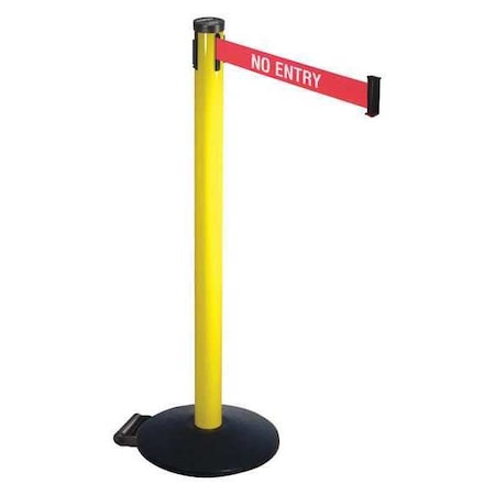 Retracta-Belt Barrier Post with Belt, Black, 10 ft Length, 40 in Post Height, No Entry, Powder Coated 305YA-NE
