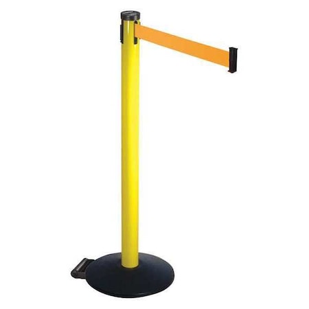 Retracta-Belt Barrier Post with Belt, Black, 10 ft Length, 40 in Post Height, No Legend, Powder Coated 305YA-OR