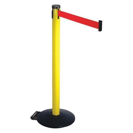 Retracta-Belt Barrier Post with Belt, Black, 10 ft Length, 40 in Post Height, No Legend, Powder Coated 305YA-RD