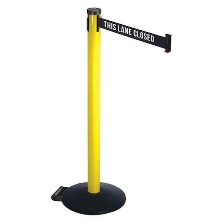 Retracta-Belt Barrier Post with Belt, Black, 10 ft Length, 40 in Post Height, This Lane Closed, Powder Coated 305YA-TLC