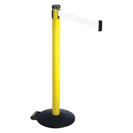 Retracta-Belt Barrier Post with Belt, Black, 10 ft Length, 40 in Post Height, No Legend, Powder Coated 305YA-WH