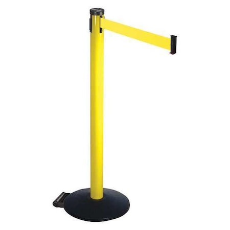 Retracta-Belt Barrier Post with Belt, Black, 10 ft Length, 40 in Post Height, No Legend, Powder Coated 305YA-YW