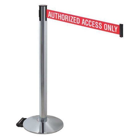 Retracta-Belt Barrier Post with Belt, Gray, 10 ft Length, 40 in Post Height, Authorized Access Only 334PAPC-AAO