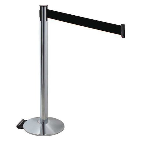 Retracta-Belt Barrier Post with Belt, Gray, 10 ft Length, 40 in Post Height, No Legend, Polished chrome 334PAPC-BK