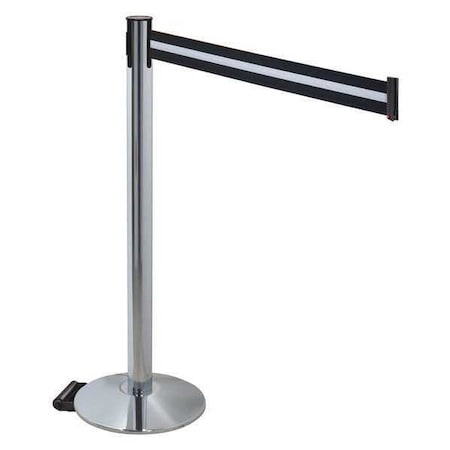 Retracta-Belt Barrier Post with Belt, Gray, 10 ft Length, 40 in Post Height, No Legend, Polished chrome 334PAPC-BW