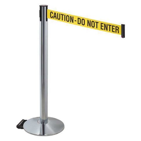 Retracta-Belt Barrier Post with Belt, Gray, 10 ft Length, 40 in Post Height, Caution Do Not Enter 334PAPC-CAU