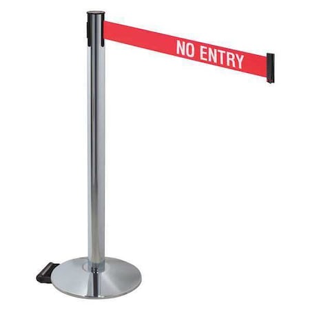 Retracta-Belt Barrier Post with Belt, Gray, 10 ft Length, 40 in Post Height, No Entry, Polished chrome 334PAPC-NE