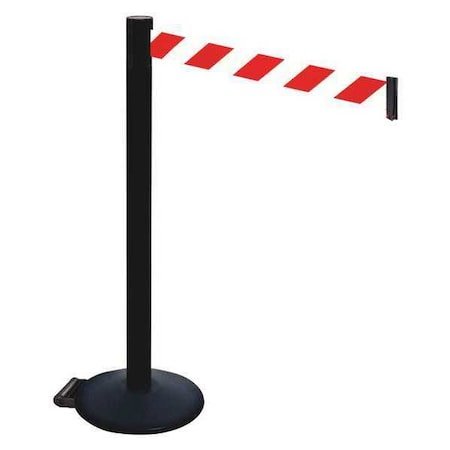 Retracta-Belt Barrier Post with Belt, Black, 10 ft Length, 40 in Post Height, No Legend, Powder Coated 335PSB-RWD