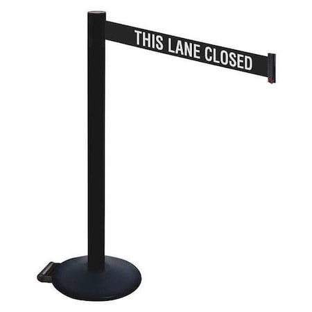Retracta-Belt Barrier Post with Belt, Black, 10 ft Length, 40 in Post Height, This Lane Closed, Powder Coated 335PSB-TLC