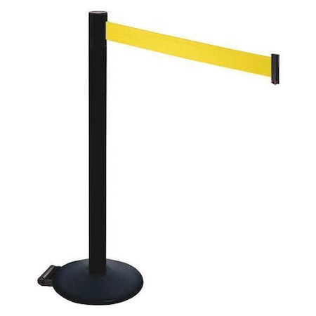 Retracta-Belt Barrier Post with Belt, Black, 10 ft Length, 40 in Post Height, No Legend, Powder Coated 335PSB-YW