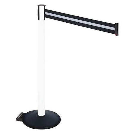 Retracta-Belt Barrier Post with Belt, Black, 10 ft Length, 40 in Post Height, No Legend, Powder Coated 335PWH-BW