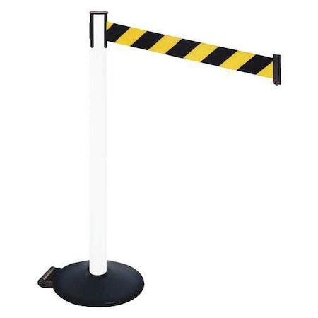 Retracta-Belt Barrier Post with Belt, Black, 10 ft Length, 40 in Post Height, No Legend, Powder Coated 335PWH-BYD
