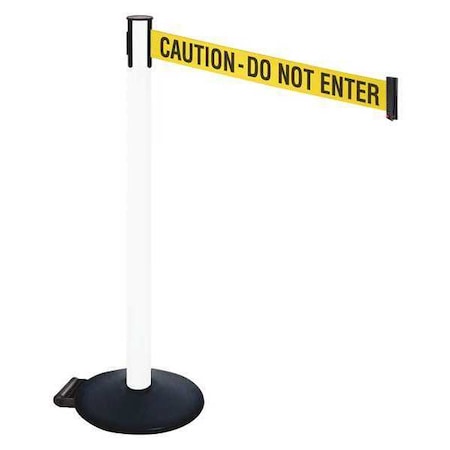 Retracta-Belt Barrier Post with Belt, Black, 10 ft Length, 40 in Post Height, Caution Do Not Enter, Powder Coated 335PWH-CAU