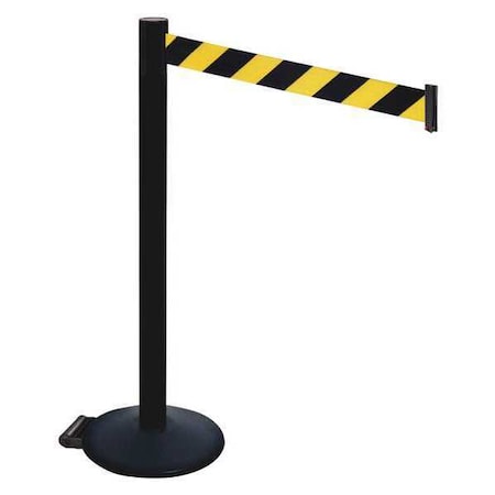 Retracta-Belt Barrier Post with Belt, Black, 10 ft Length, 40 in Post Height, No Legend, Powder Coated 335PSB-BYD