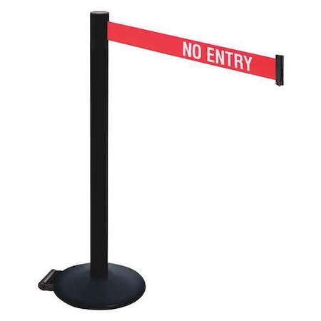 Retracta-Belt Barrier Post with Belt, Black, 10 ft Length, 40 in Post Height, No Entry, Powder Coated 335PSB-NE