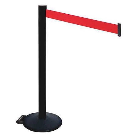 Retracta-Belt Barrier Post with Belt, Black, 10 ft Length, 40 in Post Height, No Legend, Powder Coated 335PSB-RD