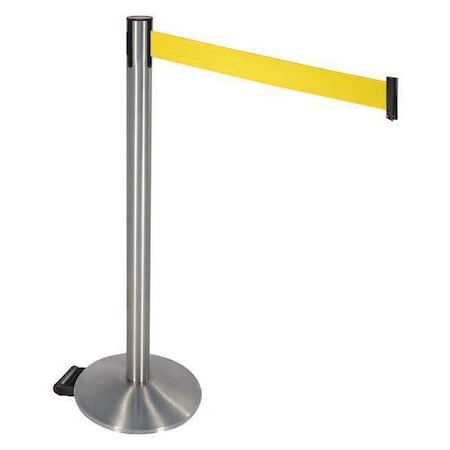 Retracta-Belt Barrier Post with Belt, Silver, 10 ft Length, 40 in Post Height, No Legend, Stainless steel 334SS-YW