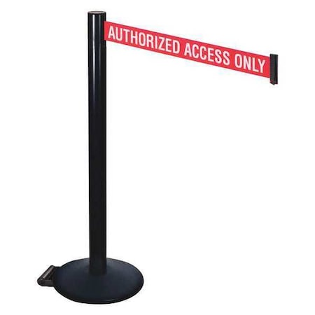 Retracta-Belt Barrier Post with Belt, Black, 10 ft Length, 40 in Post Height, Authorized Access Only 335BA-AAO