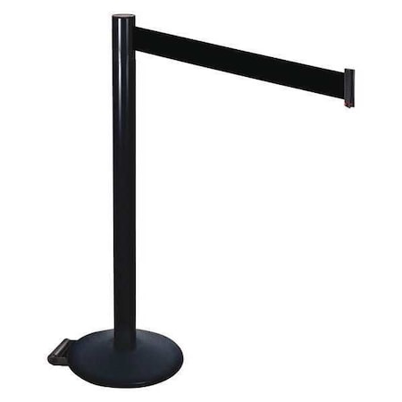 Retracta-Belt Barrier Post with Belt, Black, 10 ft Length, 40 in Post Height, No Legend, Powder Coated 335BA-BK
