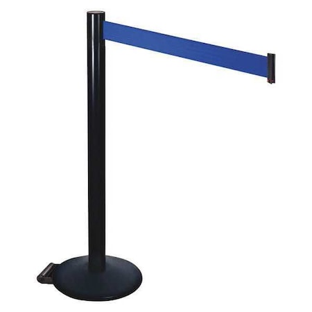 Retracta-Belt Barrier Post with Belt, Black, 10 ft Length, 40 in Post Height, No Legend, Powder Coated 335BA-BL