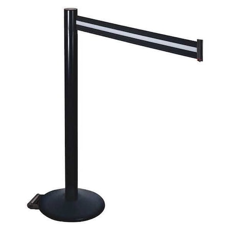 Retracta-Belt Barrier Post with Belt, Black, 10 ft Length, 40 in Post Height, No Legend, Powder Coated 335BA-BW