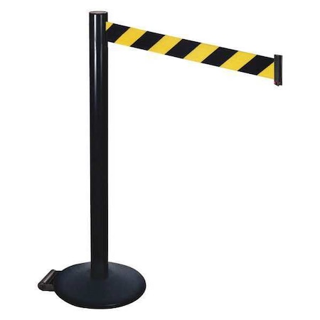 Retracta-Belt Barrier Post with Belt, Black, 10 ft Length, 40 in Post Height, No Legend, Powder Coated 335BA-BYD