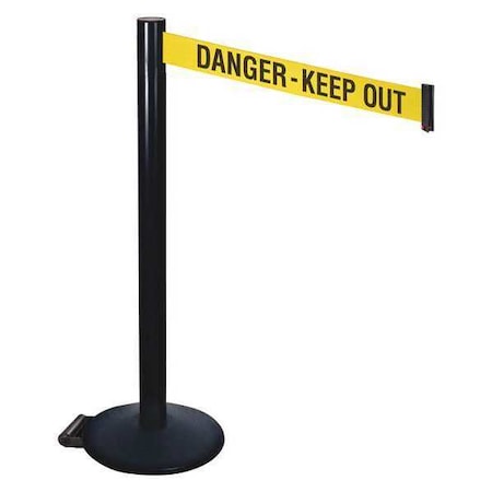 Retracta-Belt Barrier Post with Belt, Black, 10 ft Length, 40 in Post Height, Danger Keep Out, Powder Coated 335BA-DKO