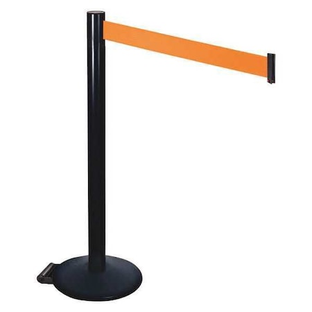 Retracta-Belt Barrier Post with Belt, Black, 10 ft Length, 40 in Post Height, No Legend, Powder Coated 335BA-OR