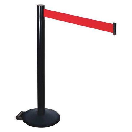 Retracta-Belt Barrier Post with Belt, Black, 10 ft Length, 40 in Post Height, No Legend, Powder Coated 335BA-RD