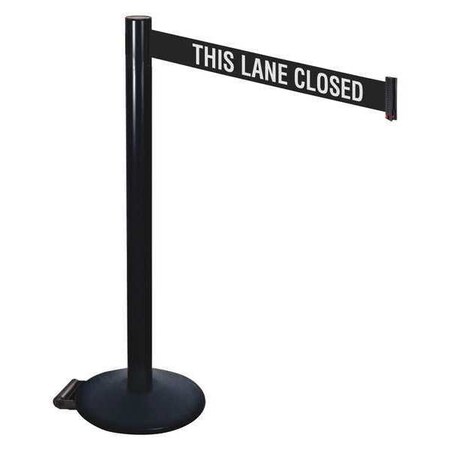 Retracta-Belt Barrier Post with Belt, Black, 10 ft Length, 40 in Post Height, This Lane Closed, Powder Coated 335BA-TLC