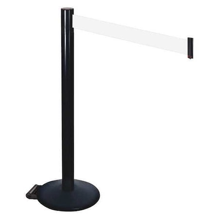 Retracta-Belt Barrier Post with Belt, Black, 10 ft Length, 40 in Post Height, No Legend, Powder Coated 335BA-WH