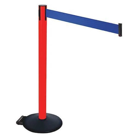 Retracta-Belt Barrier Post with Belt, Black, 10 ft Length, 40 in Post Height, No Legend, Powder Coated 335PRD-BL