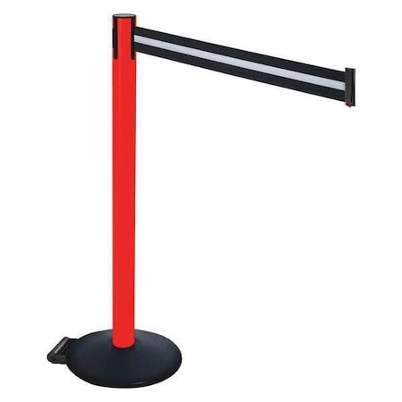 Retracta-Belt Barrier Post with Belt, Black, 10 ft Length, 40 in Post Height, No Legend, Powder Coated 335PRD-BW