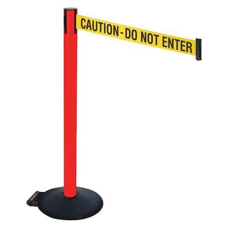 Retracta-Belt Barrier Post with Belt, Black, 10 ft Length, 40 in Post Height, Caution Do Not Enter, Powder Coated 335PRD-CAU