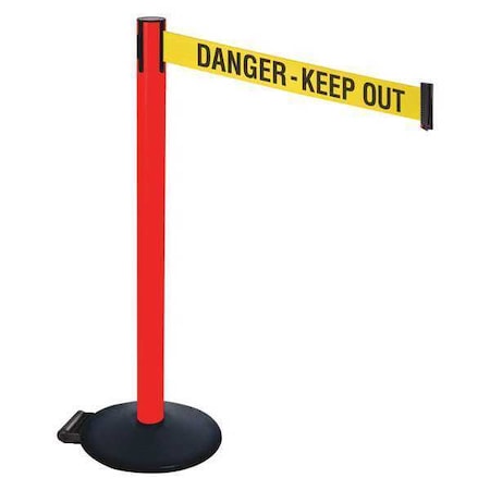 Retracta-Belt Barrier Post with Belt, Black, 10 ft Length, 40 in Post Height, Danger Keep Out, Powder Coated 335PRD-DKO