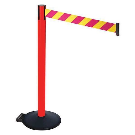Retracta-Belt Barrier Post with Belt, Black, 10 ft Length, 40 in Post Height, No Legend, Powder Coated 335PRD-MYD