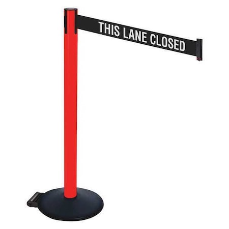 Retracta-Belt Barrier Post with Belt, Black, 10 ft Length, 40 in Post Height, This Lane Closed, Powder Coated 335PRD-TLC