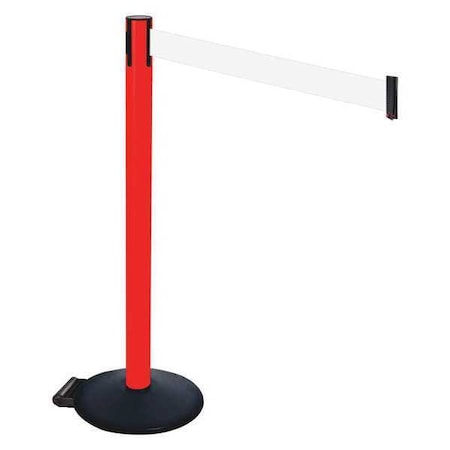 Retracta-Belt Barrier Post with Belt, Black, 10 ft Length, 40 in Post Height, No Legend, Powder Coated 335PRD-WH