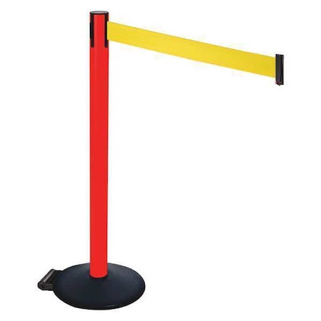 Retracta-Belt Barrier Post with Belt, Black, 10 ft Length, 40 in Post Height, No Legend, Powder Coated 335PRD-YW