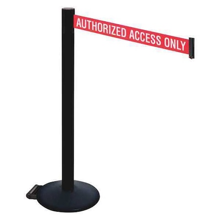 Retracta-Belt Barrier Post with Belt, Black, 10 ft Length, 40 in Post Height, Authorized Access Only 335PSB-AAO