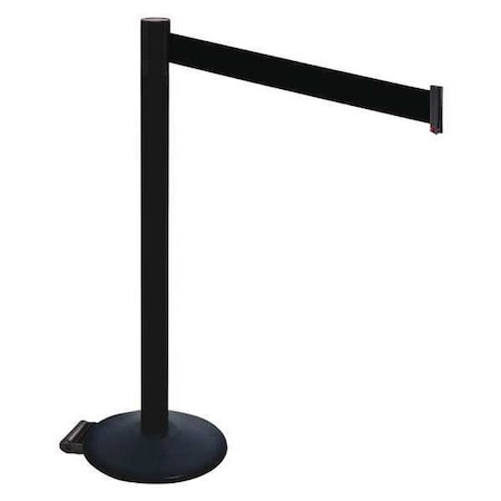 Retracta-Belt Barrier Post with Belt, Black, 10 ft Length, 40 in Post Height, No Legend, Powder Coated 335PSB-BK