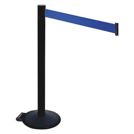 Retracta-Belt Barrier Post with Belt, Black, 10 ft Length, 40 in Post Height, No Legend, Powder Coated 335PSB-BL