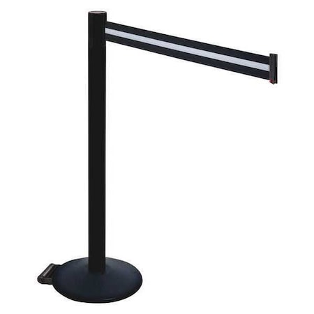 Retracta-Belt Barrier Post with Belt, Black, 10 ft Length, 40 in Post Height, No Legend, Powder Coated 335PSB-BW