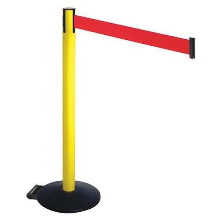 Retracta-Belt Barrier Post with Belt, Black, 10 ft Length, 40 in Post Height, No Legend, Powder Coated 335YA-RD