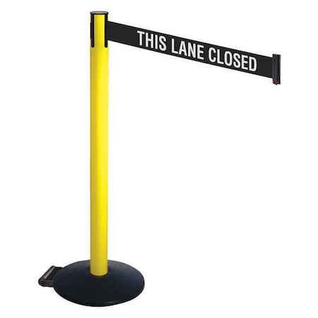 Retracta-Belt Barrier Post with Belt, Black, 10 ft Length, 40 in Post Height, This Lane Closed, Powder Coated 335YA-TLC