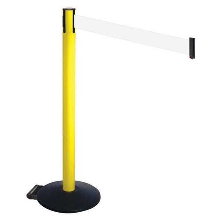 Retracta-Belt Barrier Post with Belt, Black, 10 ft Length, 40 in Post Height, No Legend, Powder Coated 335YA-WH