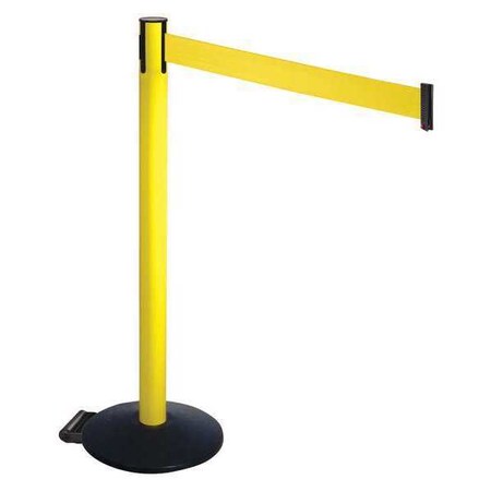 Retracta-Belt Barrier Post with Belt, Black, 10 ft Length, 40 in Post Height, No Legend, Powder Coated 335YA-YW