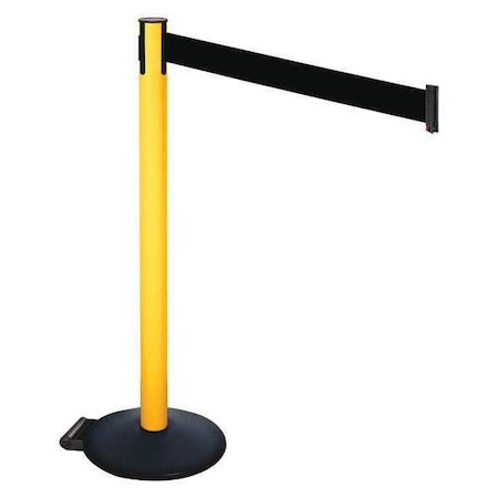 Retracta-Belt Barrier Post with Belt, Black, 10 ft Length, 40 in Post Height, No Legend, Powder Coated 335PYW-BK