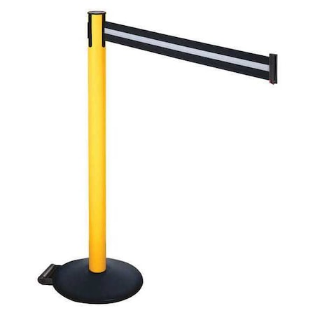 Retracta-Belt Barrier Post with Belt, Black, 10 ft Length, 40 in Post Height, No Legend, Powder Coated 335PYW-BW